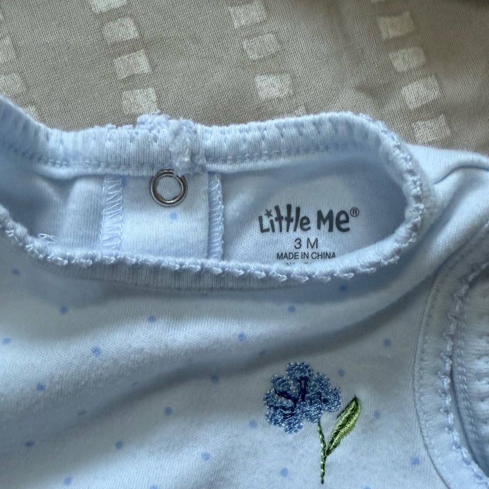 Little Me Light Blue Onesie dress with matching bow - Picture 3 of 4
